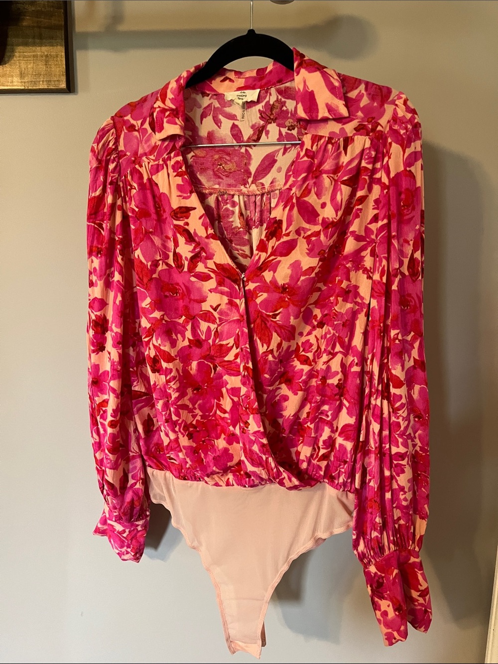 Floral Pink Surplice Bodysuit Top